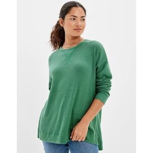 American Eagle Oversized Waffle Knit Long Sleeve V Neck Green Womens Top XS
